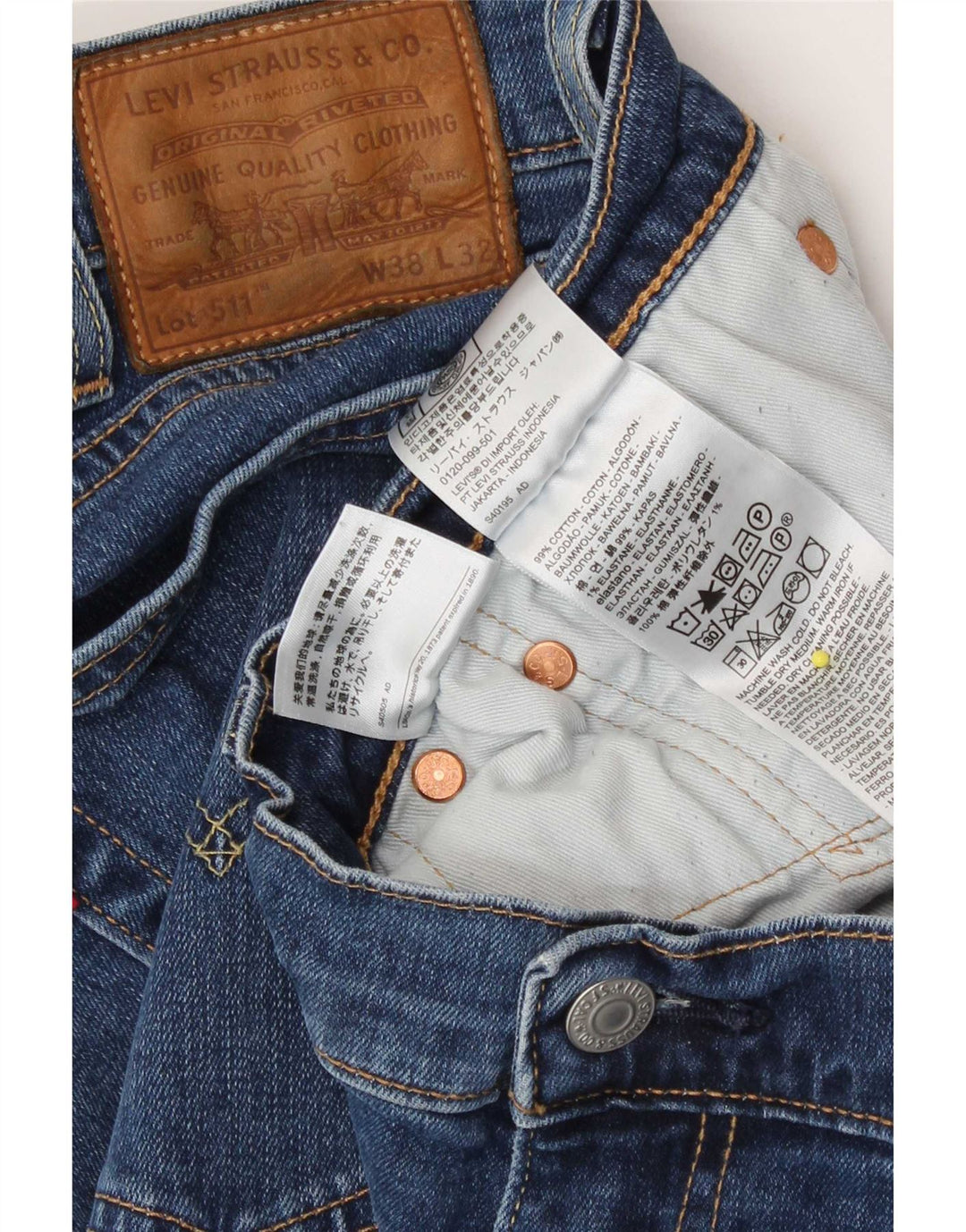 Levi's Herre 511 Slim Jeans W38 L32 Blå Bomuld