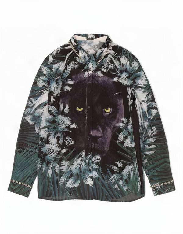 Guess Womens See Through Shirt Bluse UK 16 Large Black Animal Print