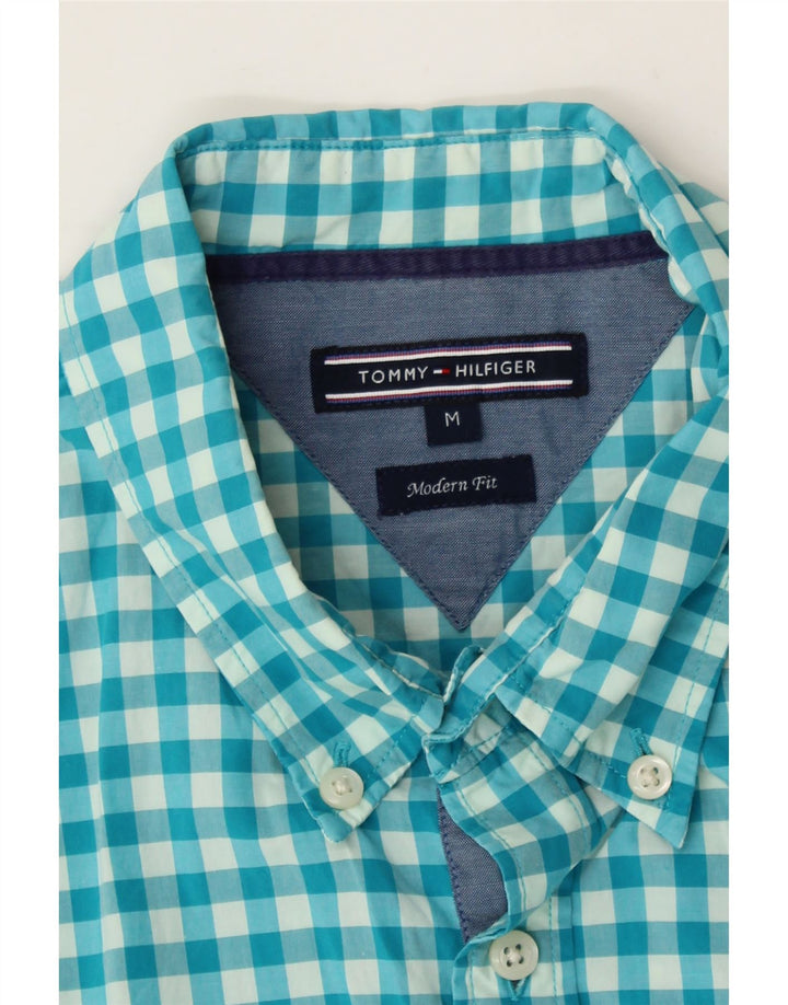 TOMMY HILFIGER Mens Modern Fit Short Sleeve Shirt Medium Blue Gingham Vintage Tommy Hilfiger and Second-Hand Tommy Hilfiger from Messina Hembry 