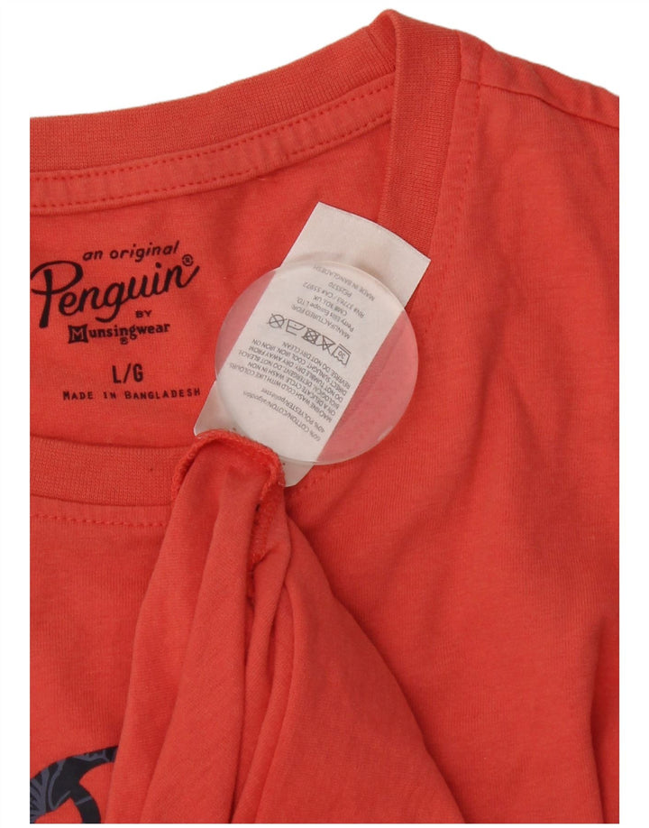 Penguin Herre Grafisk T-Shirt Top Stor Orange Bomuld