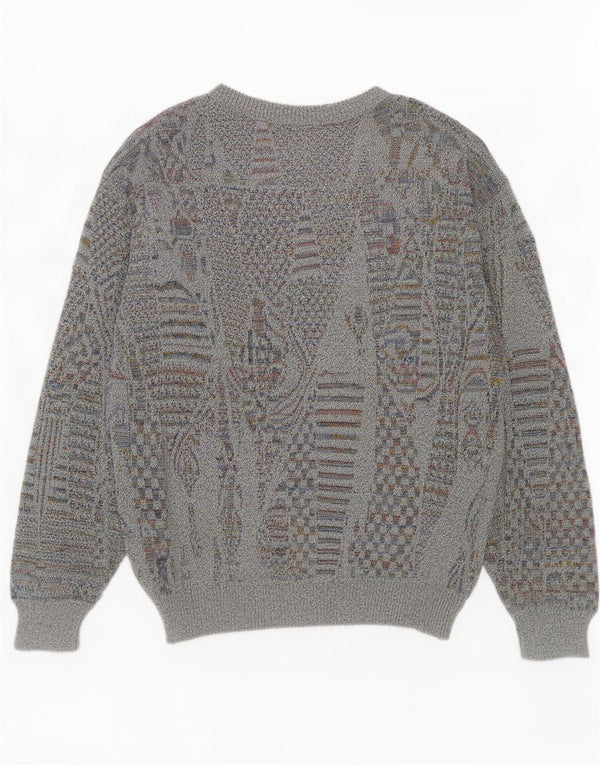 Vintage herre rund hals sweater lille grå geometrisk