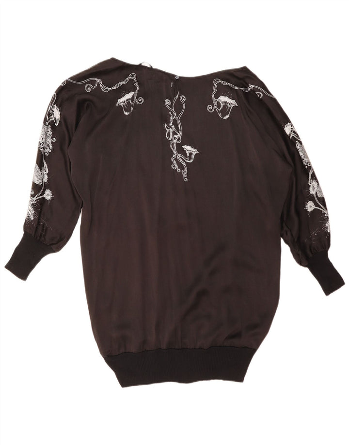 ZARA Kvinder Oversized grafisk Top Langærmet UK 14 Medium Black Floral
