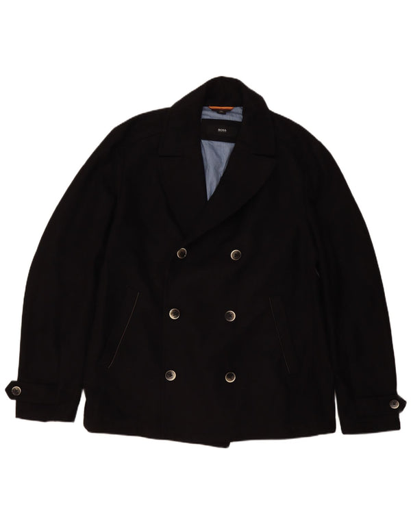 Hugo Boss Herre Pea Coat EU 56 3XL Sort Uld