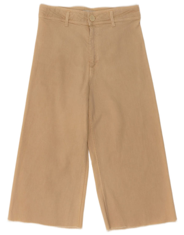 Zara Dame Højtaljede Capribukser med brede ben EU 38 Small W28 L20 Beige