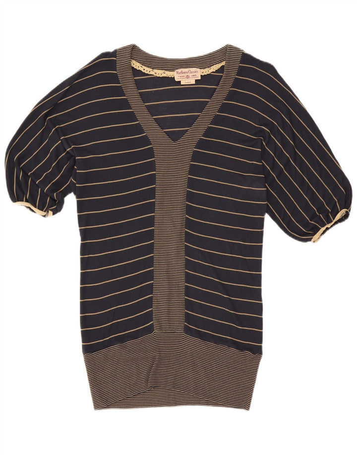 Marlboro Classics Dame Longline Bluse Top UK 16 Large Navy Blue Striped