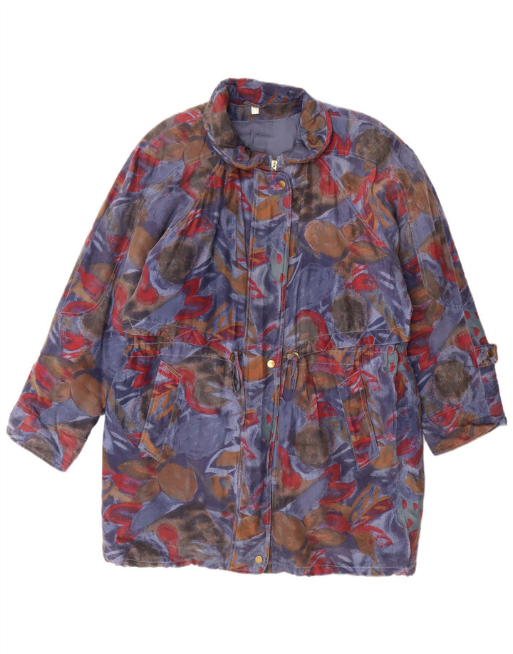 Vintage kvinders abstrakt mønster polstret frakke UK 18 XL flerfarvet