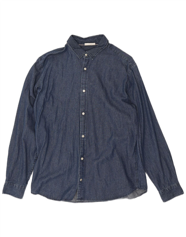 Jack & Jones denimskjorte til mænd XL marineblå bomuld