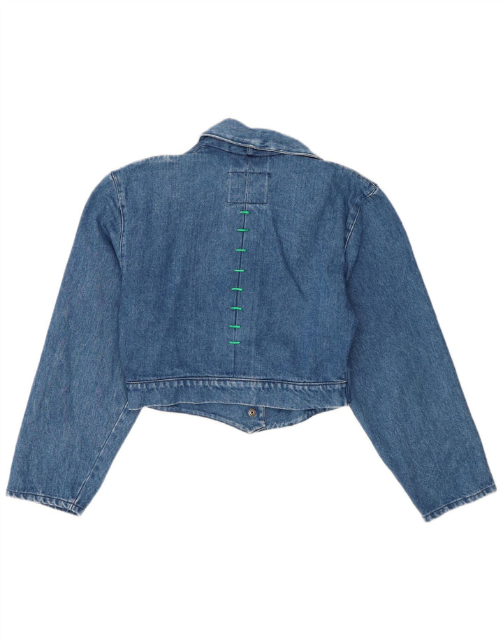 Vintage Dame Crop Denim Jacket UK 10 Small Blue Cotton