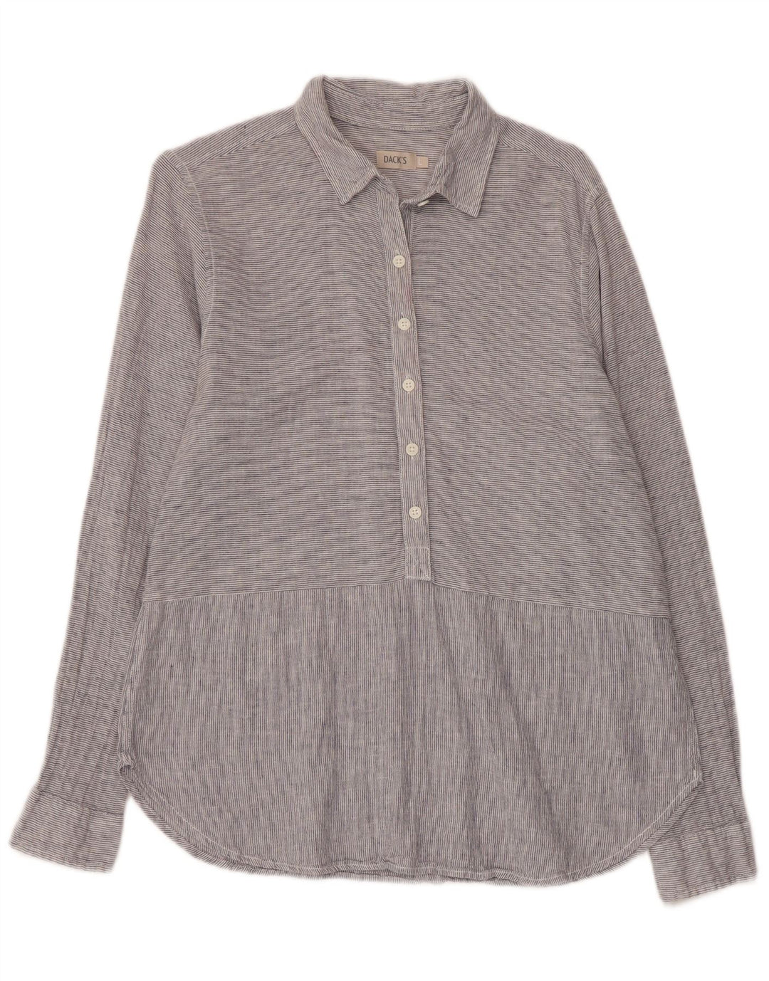 Dacks Dame Pullover Shirt UK 16 Large Grey Pinstripe Linen