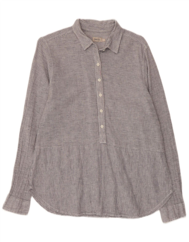 Dacks Dame Pullover Shirt UK 16 Large Grey Pinstripe Linen