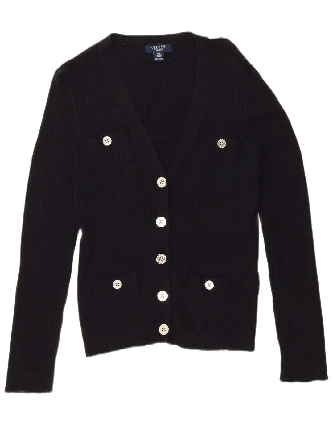 Chaps Dame Petite Cardigan Sweater UK 14 Medium Sort Bomuld