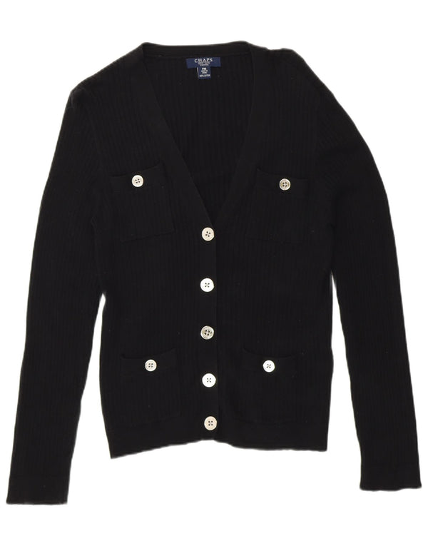 Chaps Womens Petite Cardigan Sweater UK 14 Medium Black Cotton