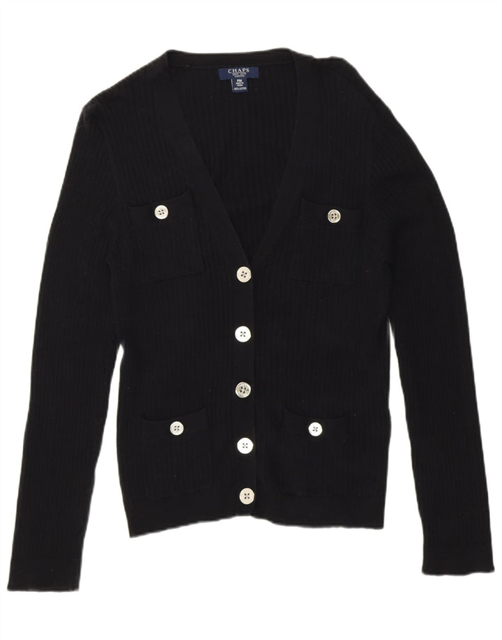 Chaps Dame Petite Cardigan Sweater UK 14 Medium Sort Bomuld
