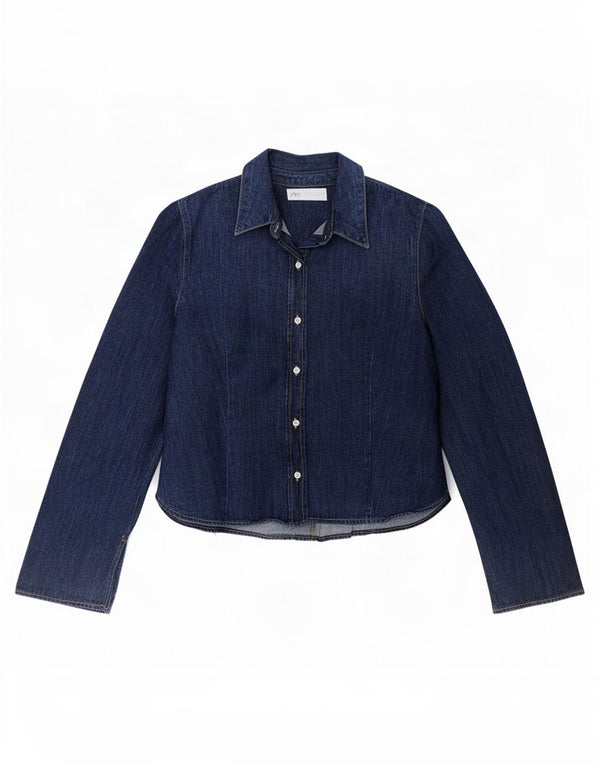 Zara Dame Denim Shirt UK 18 XL Navy Blue Bomuld