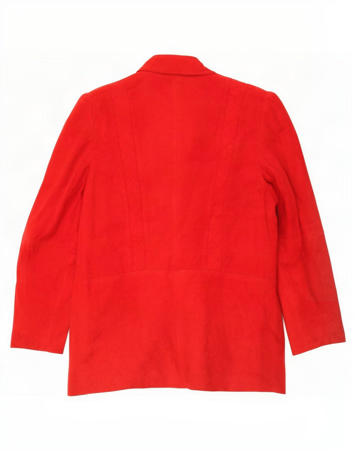 Vintage Dame 1 Knap Ruskind Blazer Jacket UK 12 Medium Rød