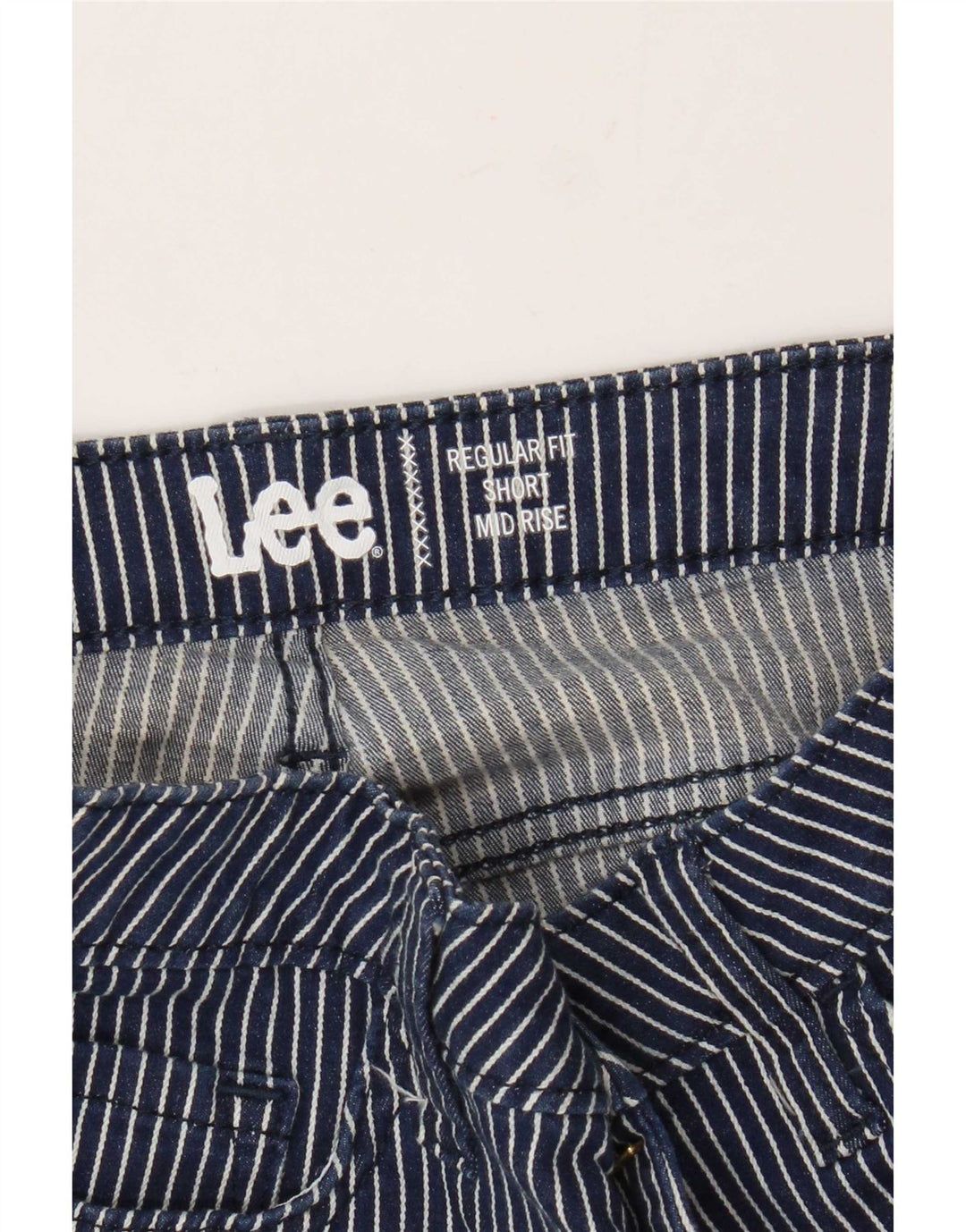 Lee Dame Mid Rise Casual Shorts W30 Medium Navy Blue Pinstripe