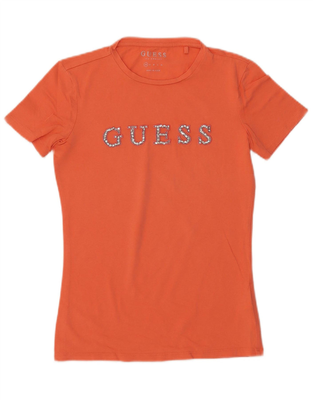 GUESS Grafisk T-shirt top til kvinder UK 6 XS Orange Bomuld