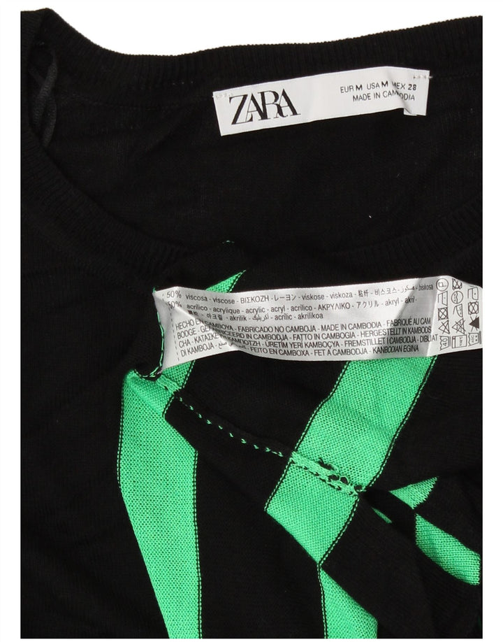 Zara Kvinders abstrakt mønster Boat Neck Jumper Sweater UK 14 Medium Black