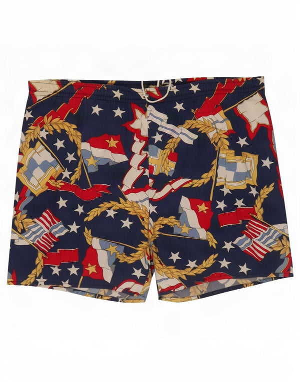 America Mens Abstract Pattern Swimming Shorts IT 52 Large Navy Blue Cotton
