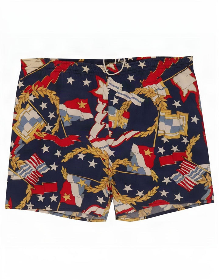 America Herre abstrakt mønster badeshorts IT 52 Large Navy Blue Cotton