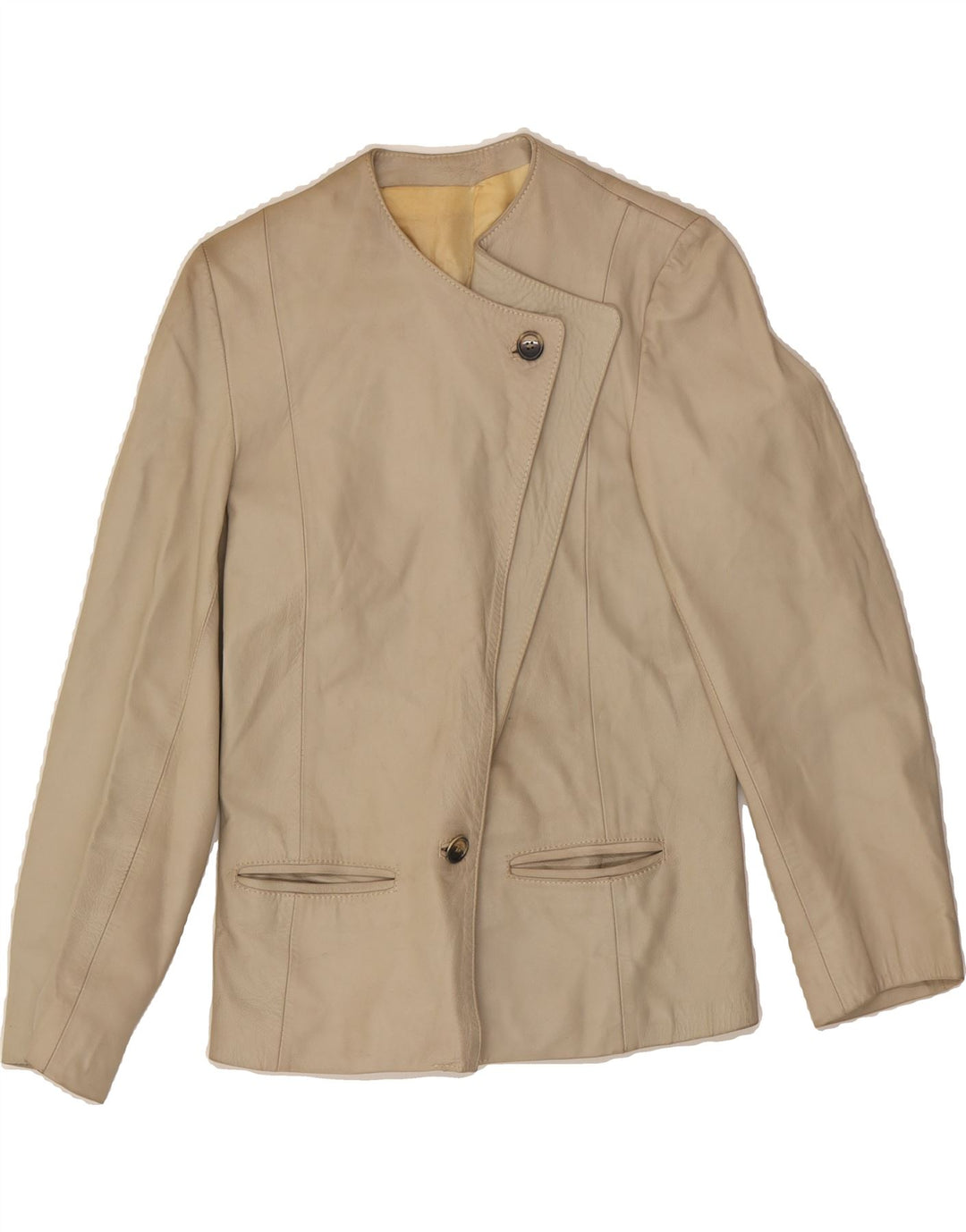 VINTAGE Womens Leather Jacket UK 10 Small Beige Vintage Vintage and Second-Hand Vintage from Messina Hembry 