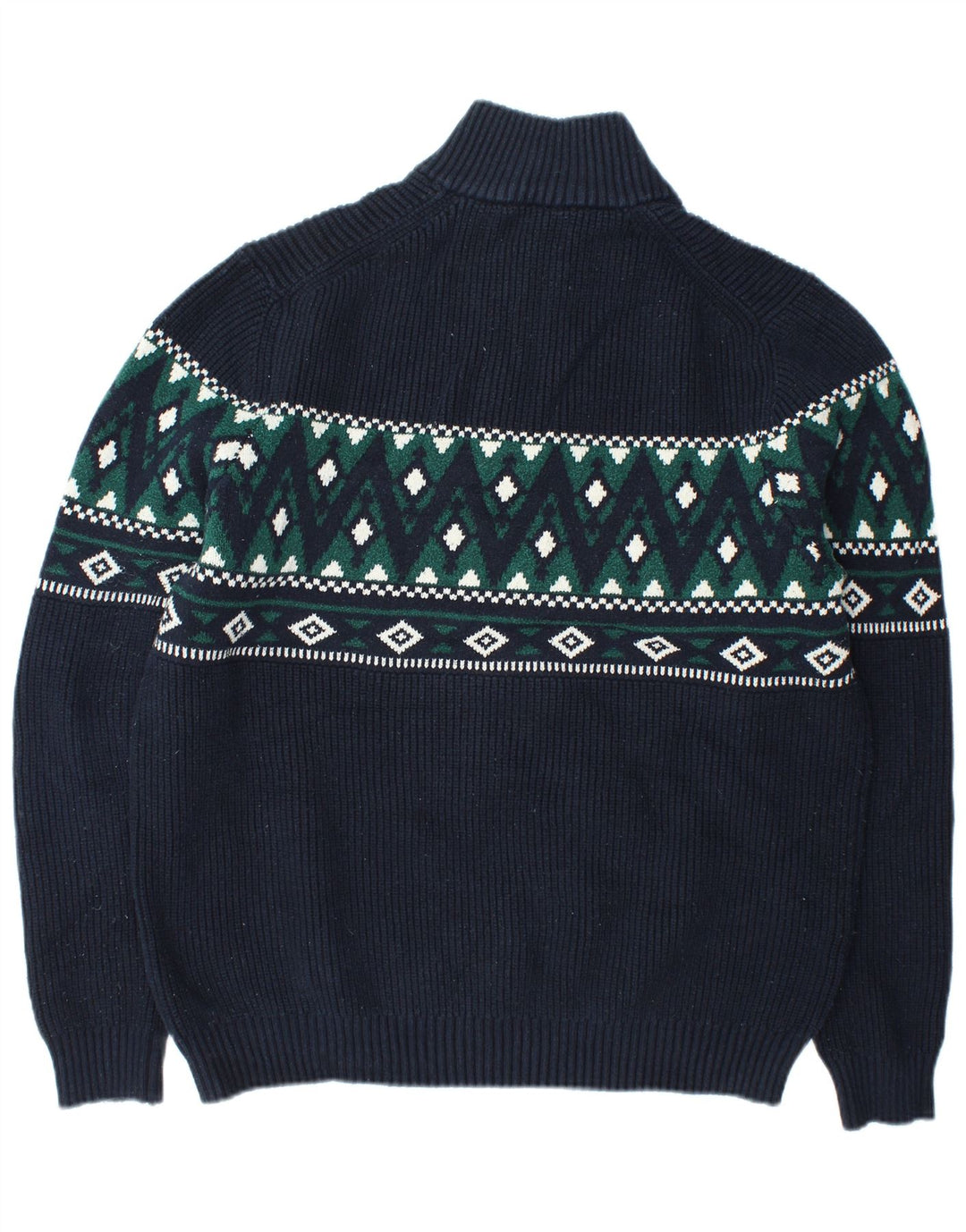 Marks & Spencer Herre Zip Neck Jumper Sweater 2XL Navy Blue Fair Isle