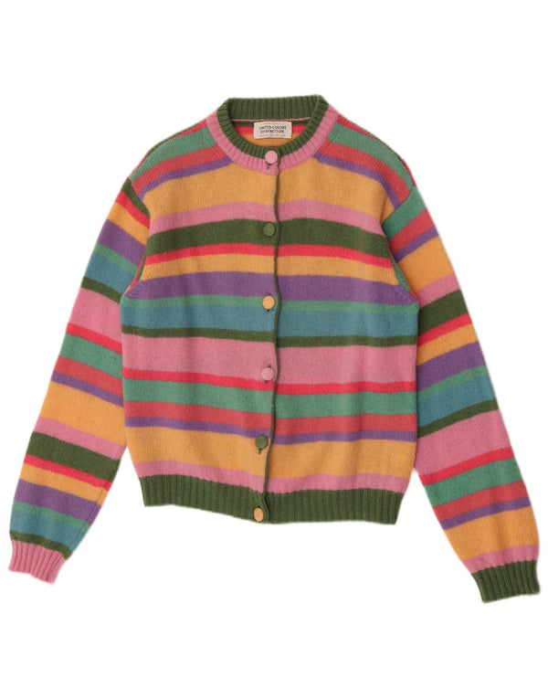 Benetton Dame Cardigan Sweater UK 10 Lille flerfarvet stribet uld
