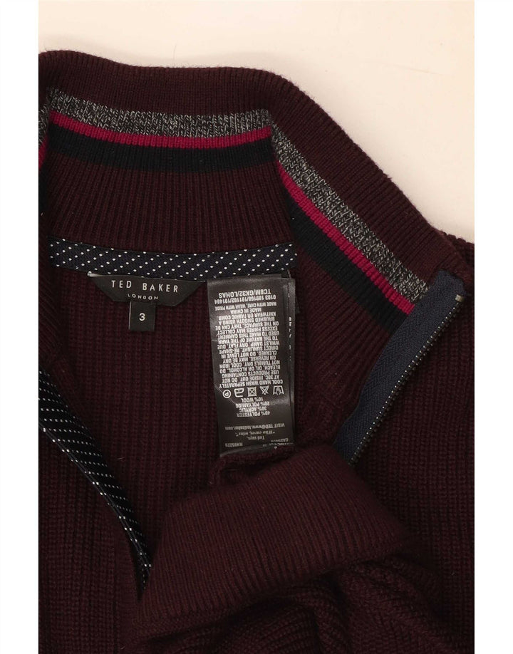 Ted Baker Herre Zip Neck Jumper Sweater Størrelse 3 Medium Burgundy Polyester