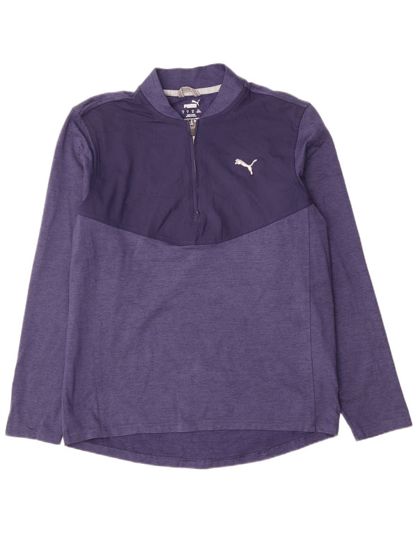 Puma herre lynlås hals top langærmet lille blå farveblok polyester