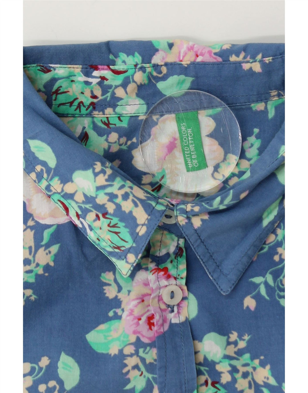 BENETTON Dameskjorte UK 14 Medium Blue Floral