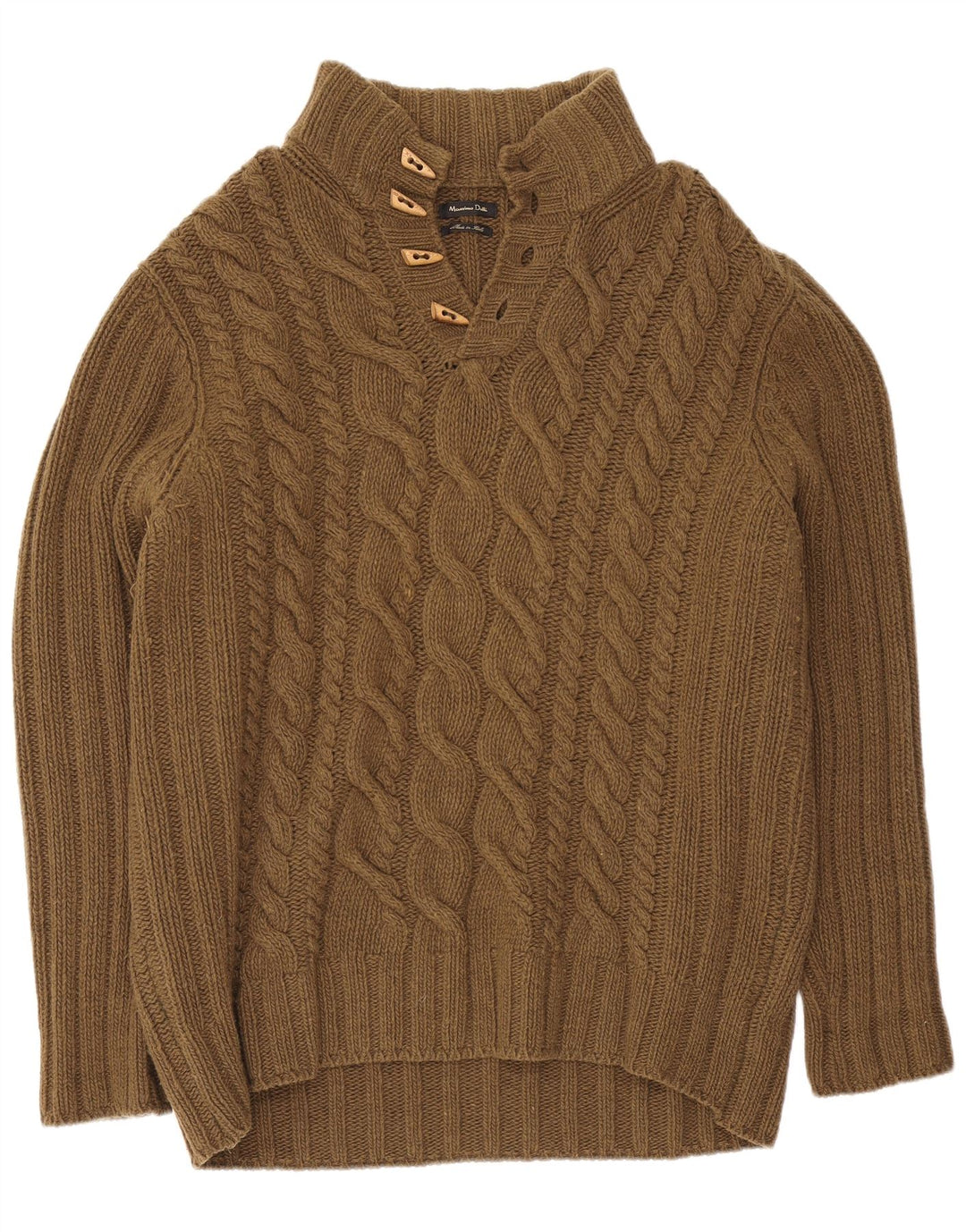 Massimo Dutti Herre Button Neck Jumper Sweater UK 44 2XL Brun Uld