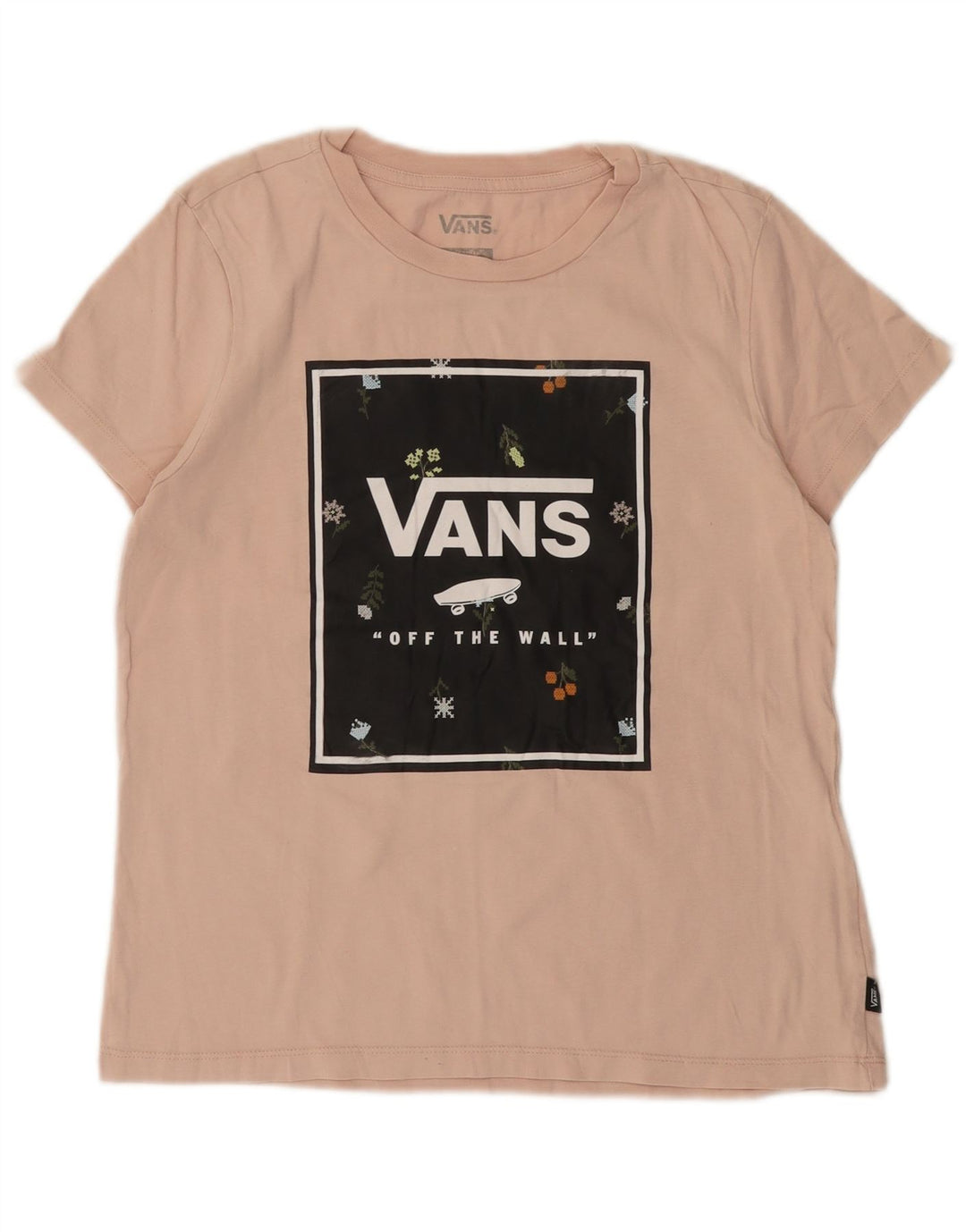 VANS Dame Grafisk T-Shirt Top UK 12 Medium Pink Bomuld