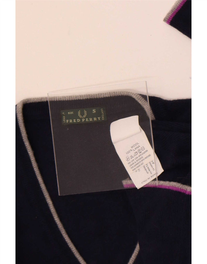 Fred Perry Dame V-hals sweater UK 8 Lille marineblå uld