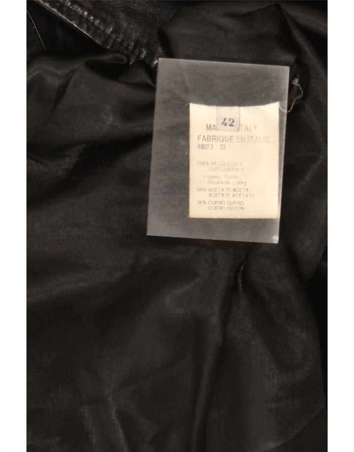 Vintage Dame Relaxed Fit Dobbeltradet Læderfrakke IT 42 Medium Sort