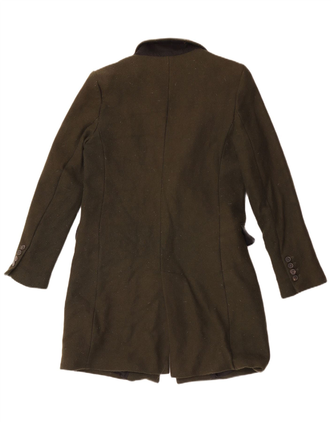 Zara Dame Overfrakke UK 10 Small Khaki Wool
