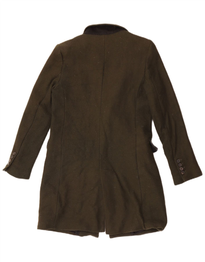 Zara Dame Overfrakke UK 10 Small Khaki Wool