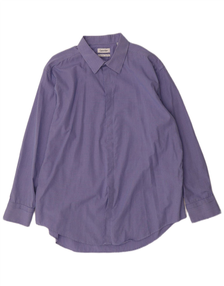 CALVIN KLEIN Herre Slim Fit skjorte størrelse 17 1/2 XL blå ternet bomuld