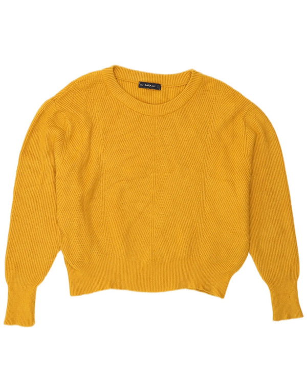 Zara Womens Oversized Crop Crew Neck Jumper Sweater UK 10 Small Yellow