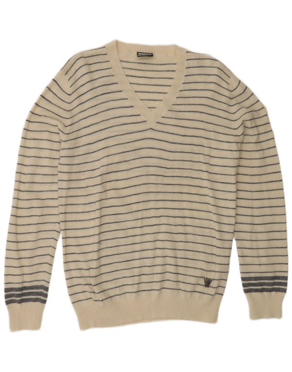 DATCH Herre V-hals sweater XL Off White Stribet akryl