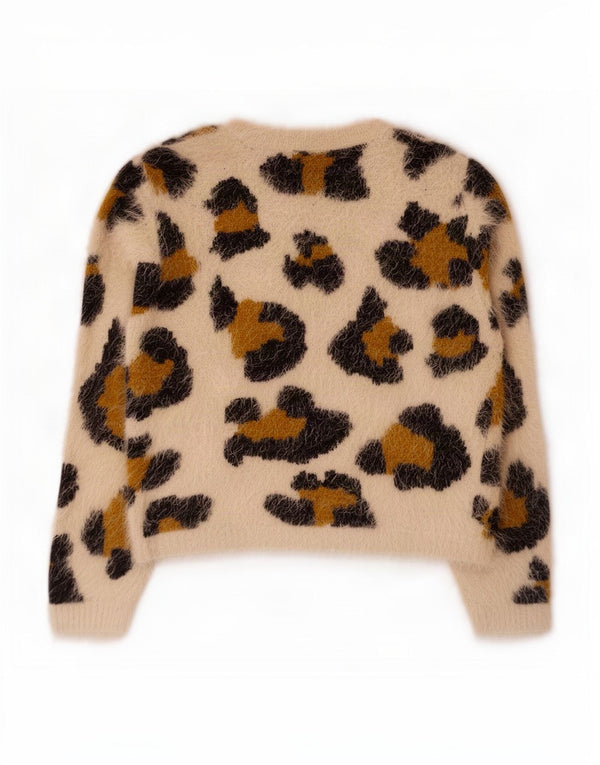 Topshop Dame Cardigan Sweater UK 12 Medium Off White Animal Print Nylon