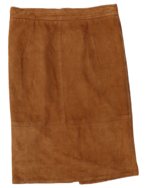 Vintage lige nederdel i ruskind til kvinder W30 Medium Beige