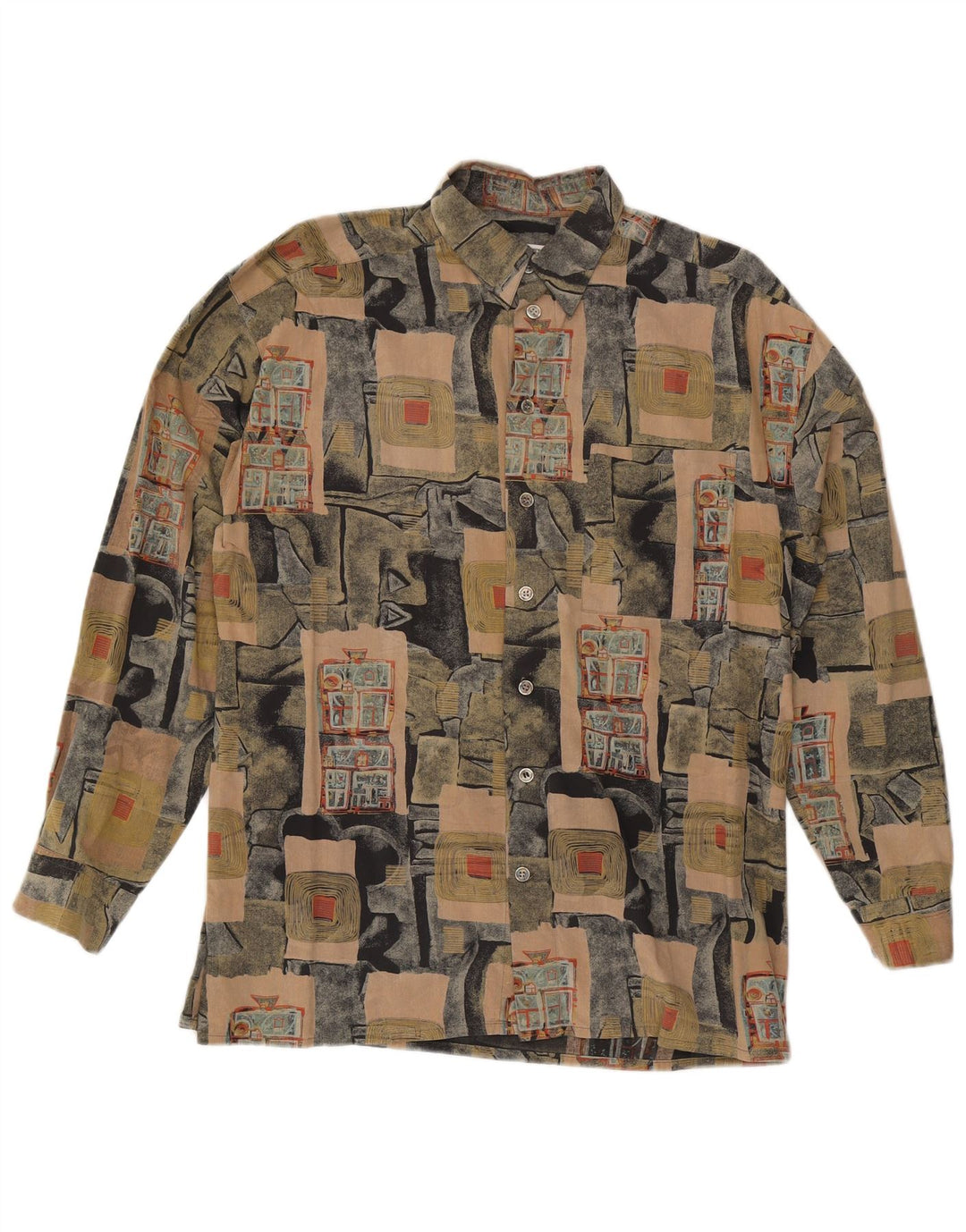 Vintage herreskjorte stor flerfarvet patchwork bomuld