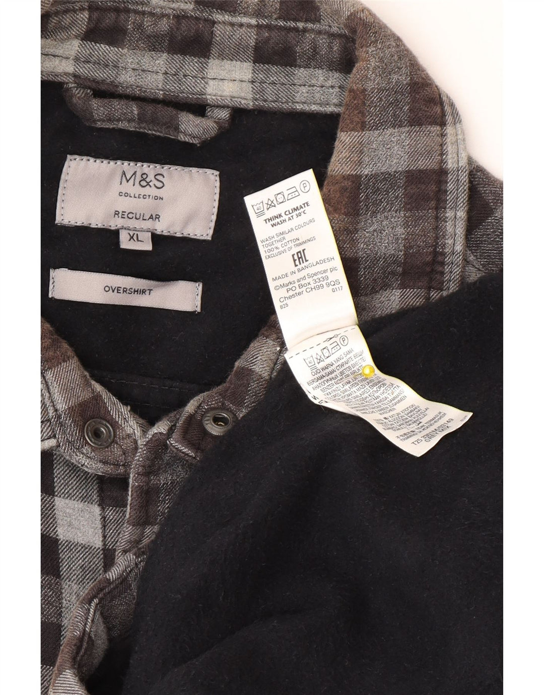 Marks & Spencer Herre Regular Fit Overshirt Flanellskjorte XL Grå Gingham