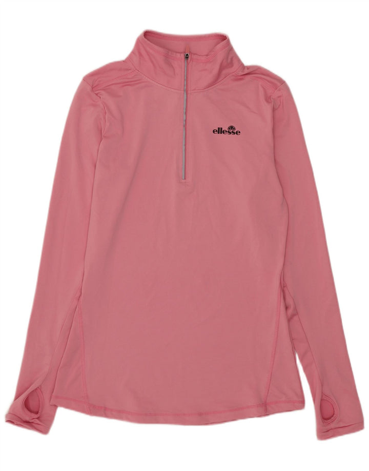 Ellesse Womens Zip Neck Top Langærmet UK 12 Medium Pink Polyester