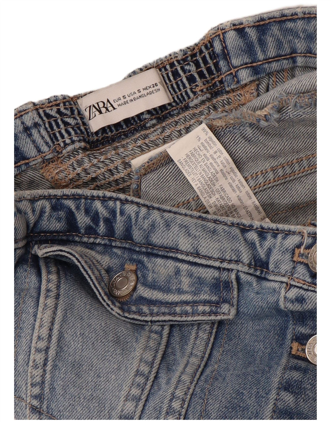 Zara Dame Stropløs Denim Corset Top UK 8 Lille Blå Bomuld