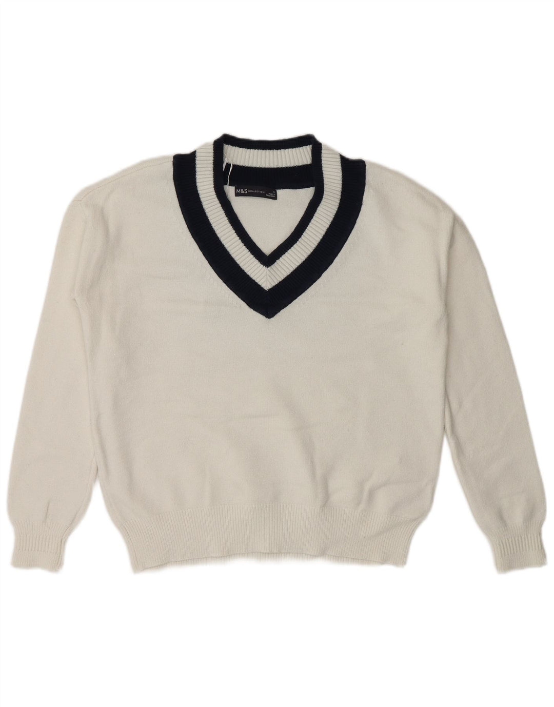 Marks & Spencer Dame V-hals sweater UK 10 Small White Colourblock
