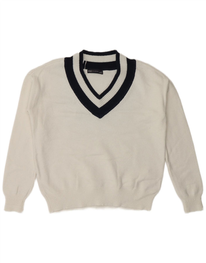 Marks & Spencer Dame V-hals sweater UK 10 Small White Colourblock