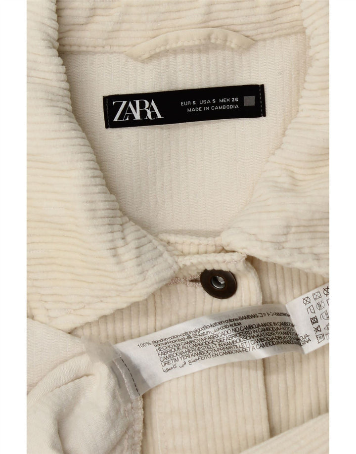 Zara Dame Oversized Corduroy Jacket UK 10 Small Off White Bomuld