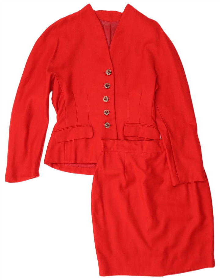 VINTAGE Womens 5 Button 2 Piece Skirt Set IT 46 Large W28 Red Virgin Wool