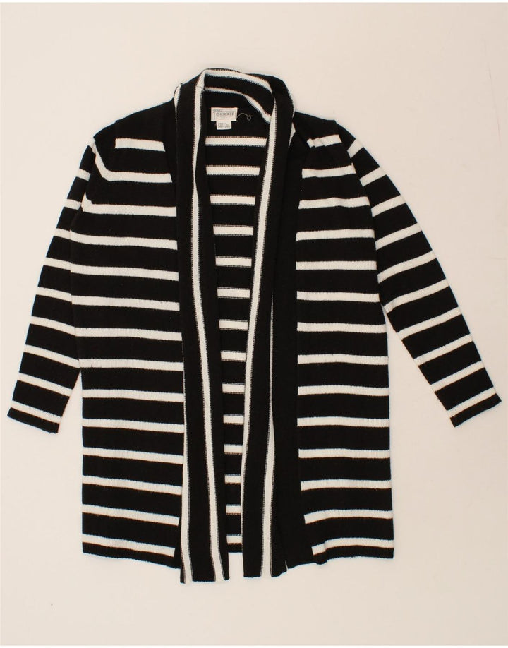 CHEROKEE Womens Longline Cardigan Sweater UK 14 Medium Black Striped Vintage Cherokee and Second-Hand Cherokee from Messina Hembry 